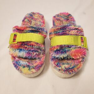 Ugg Fluff Fluffita Pixelate Multicolor Slide Slipper Platform Shoe Sz 5